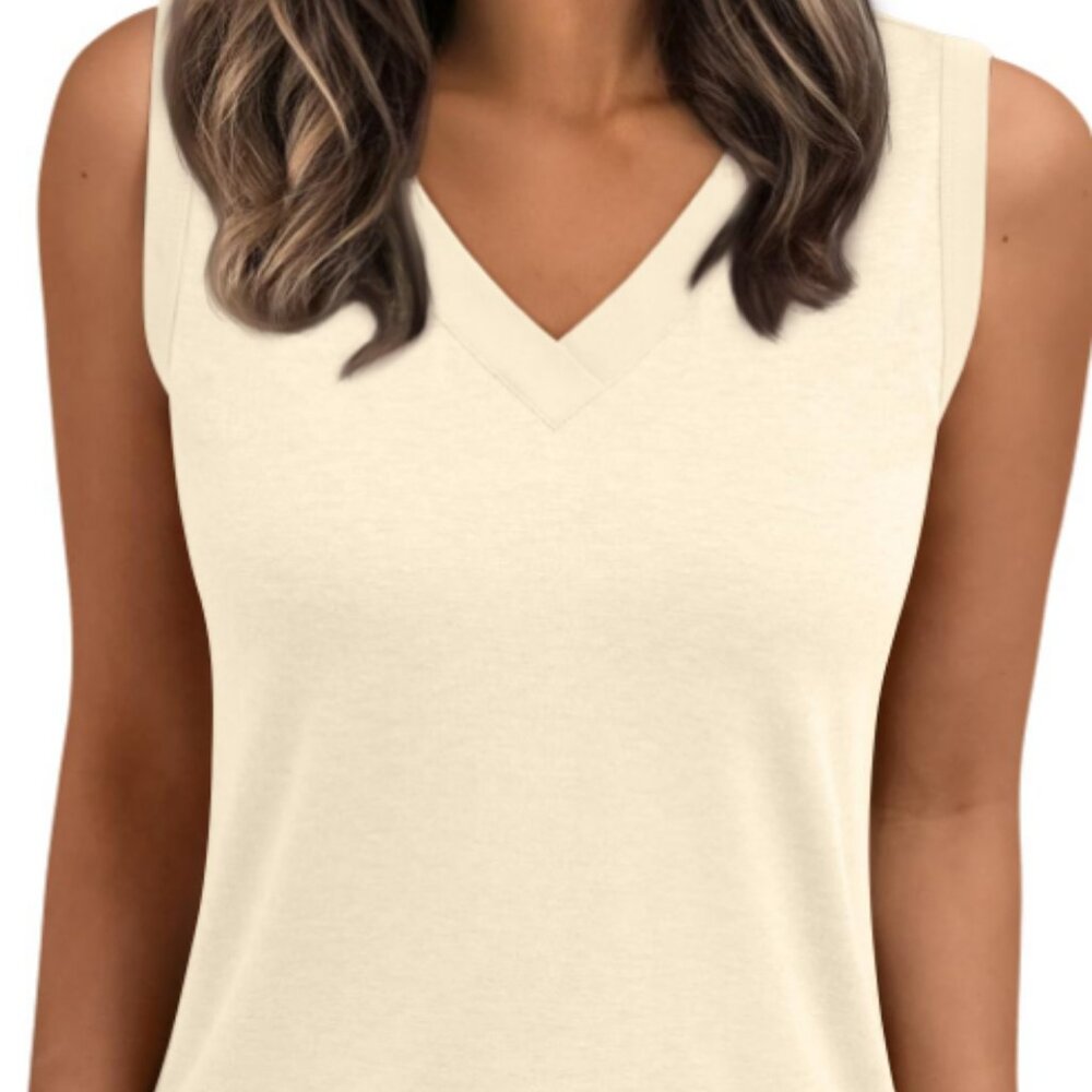 3XL Tank Top Women V Neck Sleeveless Tee Shirt Trendy Beach Vacation Outfit - Picture 6 of 7